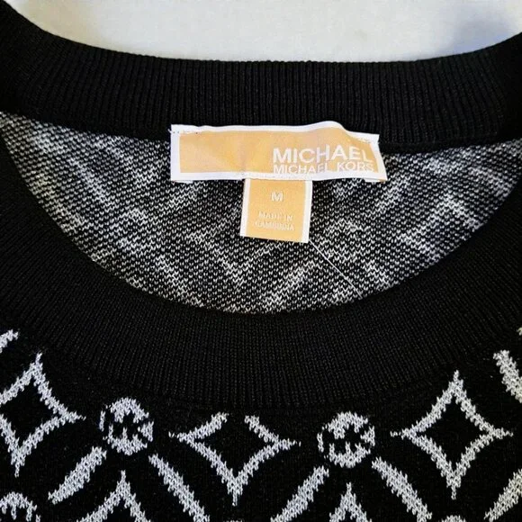 Michael Kors Size Medium (10-12) Black and Grey Logo Jacquard Sweater NW - Picture 4 of 13